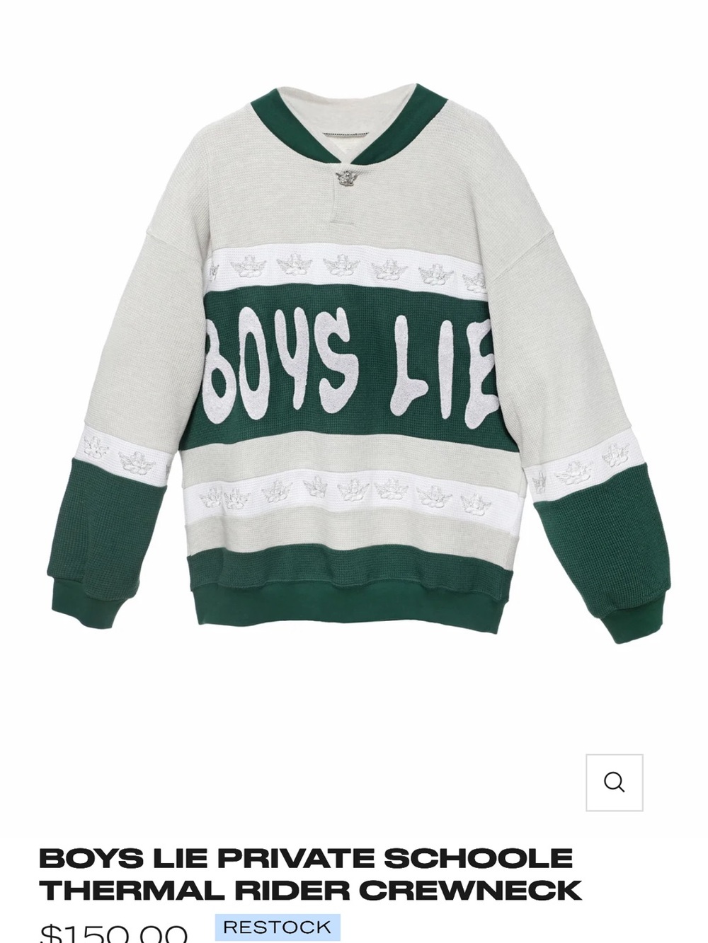 Boys Lie Green & Cream Logo Stripe Crewneck Sweatshirt